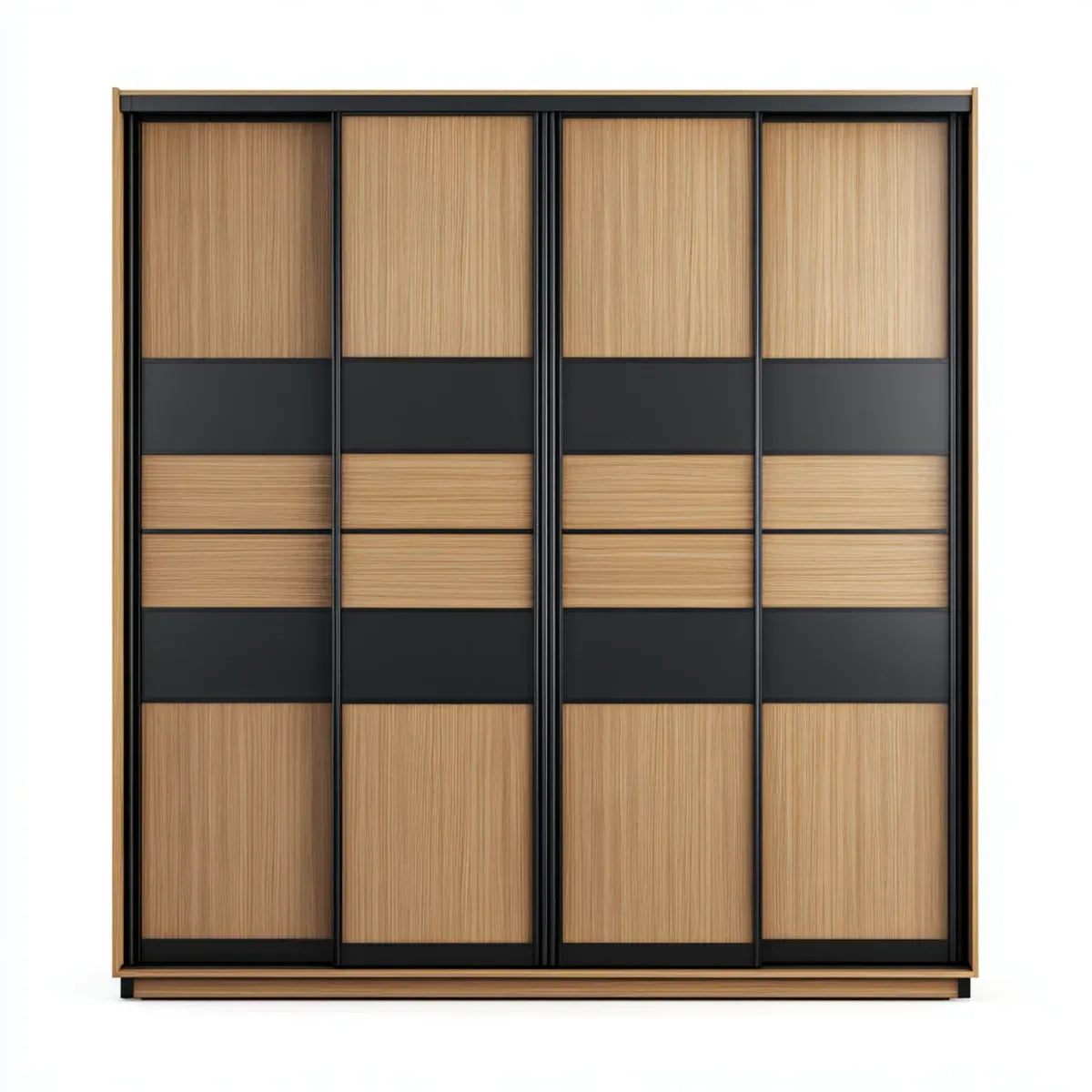 Schwebetürenschrank Kleiderschrank Eiche Natur Schwarz 200 x 60 x 220 cm Spanplatte rechteckig