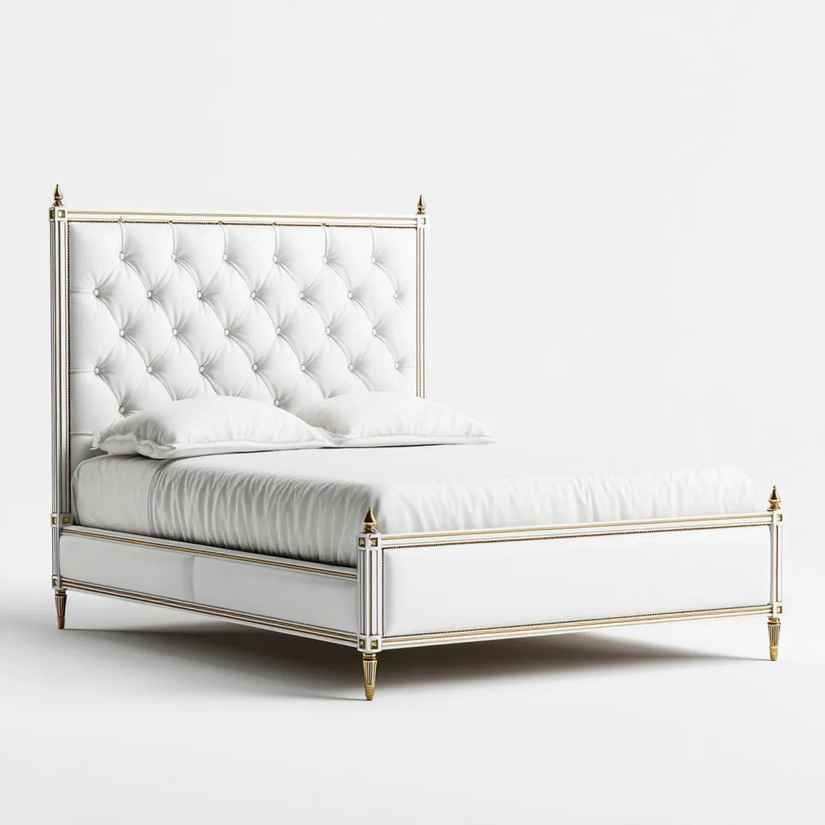 Polsterbett Doppelbett Weiß Gold 160 x 200 cm PU-Kunstleder Rechteckig