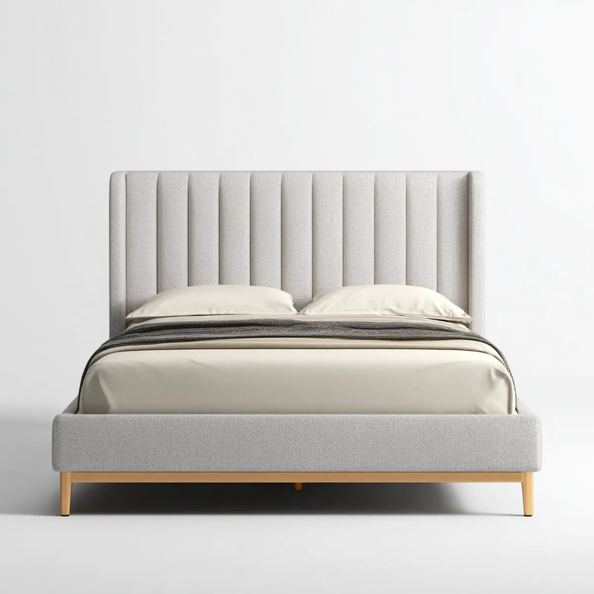 Polsterbett Doppelbett Hellgrau 180 x 200 cm Polyester Massivholz Rechteckig