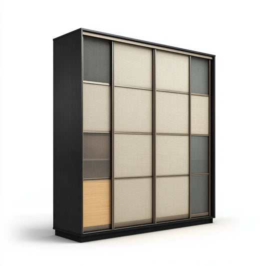 Schwebetürenschrank 3-türig Schwarz Beige mit Schiebetüren 180 x 60 x 220 cm