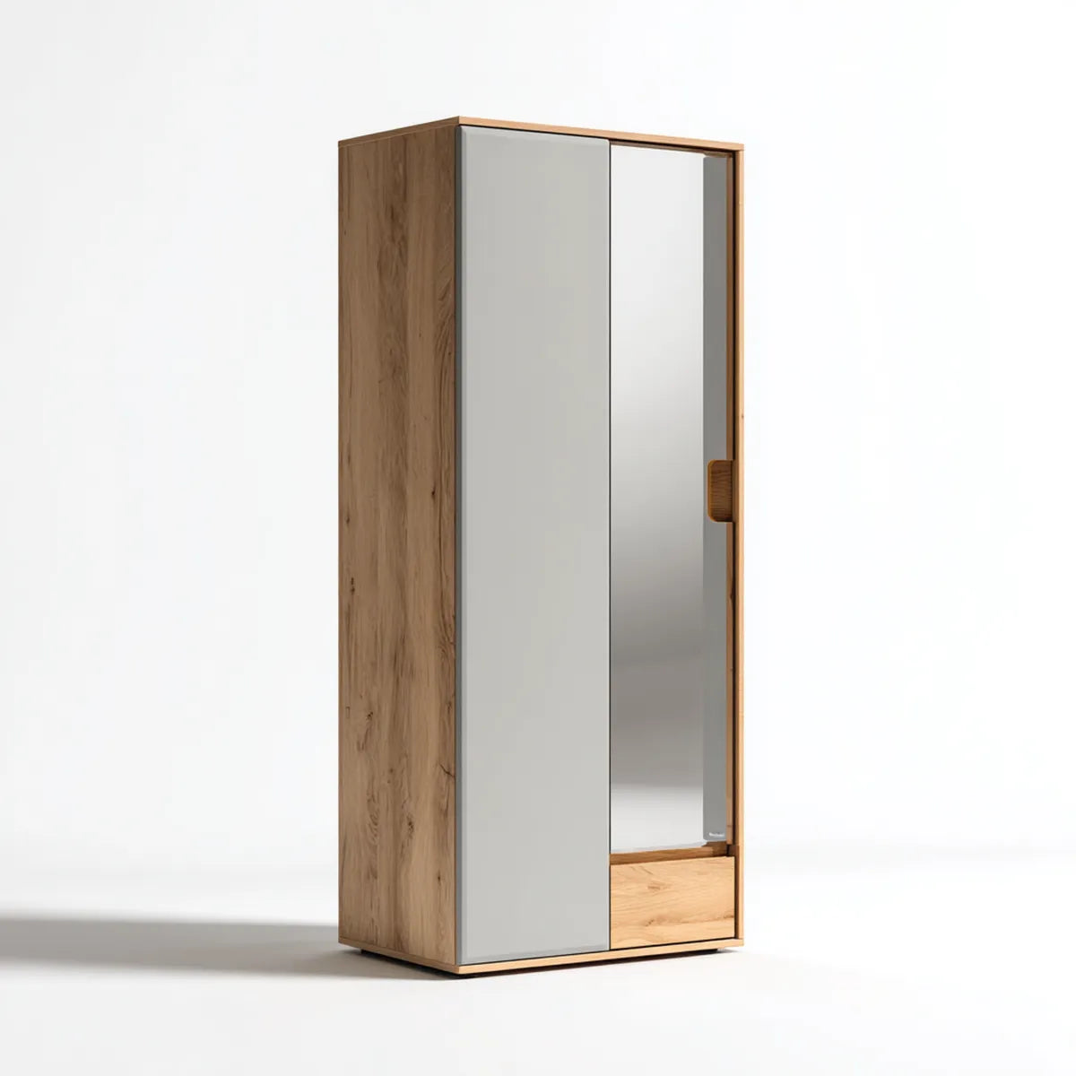 Kleiderschrank 2-türig Eiche Natur Grau mit Spiegel 100 x 55 x 200 cm aus MDF und Spiegelglas rechteckig
