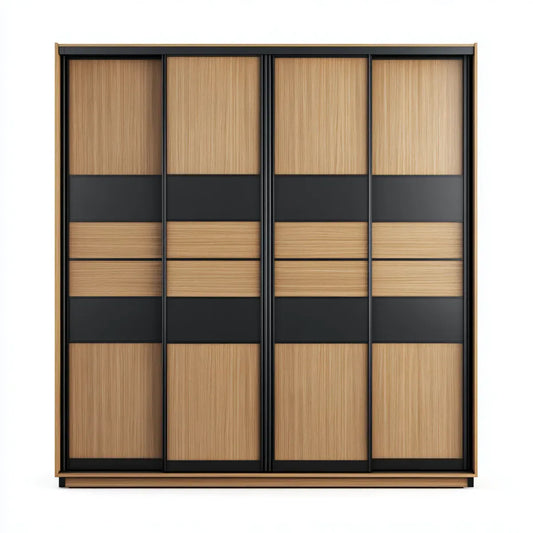 Schwebetürenschrank Kleiderschrank Eiche Natur Schwarz 200 x 60 x 220 cm Spanplatte rechteckig