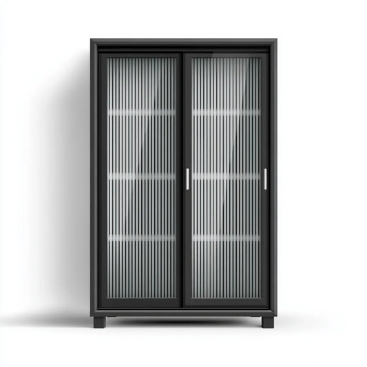 Schwebetürenschrank Kleiderschrank Schwarz mit 2 Schiebetüren 120 x 60 x 200 cm Spanplatte MDF Rechteckig