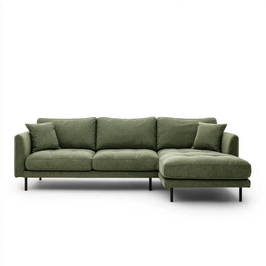 Ecksofa mit Recamiere olivgrün 260 x 165 x 85 cm Polyester 3-Sitzer L-Form