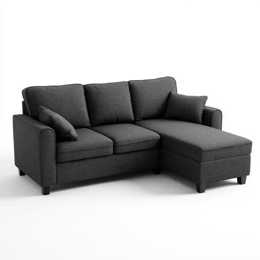 Ecksofa 3-Sitzer mit Recamiere rechts Anthrazit 220 x 85 x 145 cm Polyester L-Form
