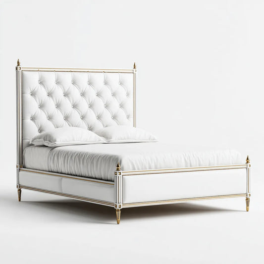 Polsterbett Doppelbett Weiß Gold 160 x 200 cm PU-Kunstleder Rechteckig