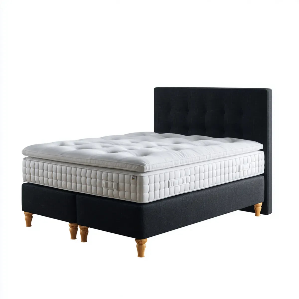 Boxspringbett Doppelbett Schwarz 180 x 200 cm mit Polyesterbezug Matratze und Topper Rechteckig
