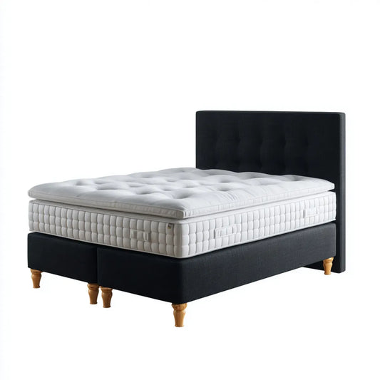 Boxspringbett Doppelbett Schwarz 180 x 200 cm mit Polyesterbezug Matratze und Topper Rechteckig