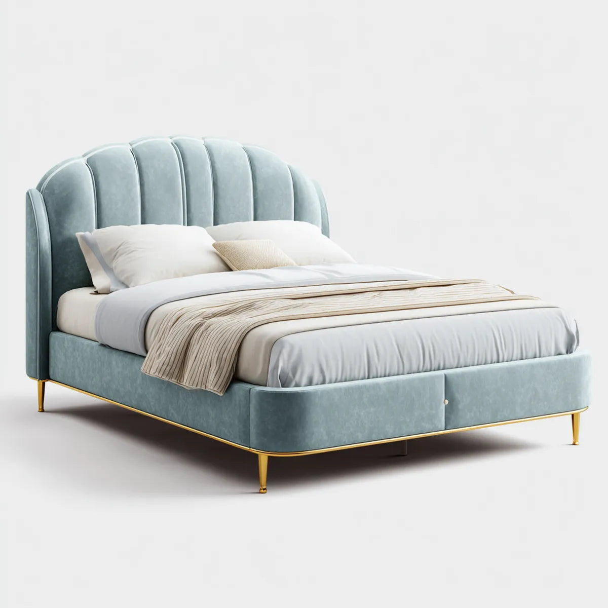 Polsterbett Doppelbett Hellblau 180 x 200 cm Polyester-Samt geschwungene Rückenlehne