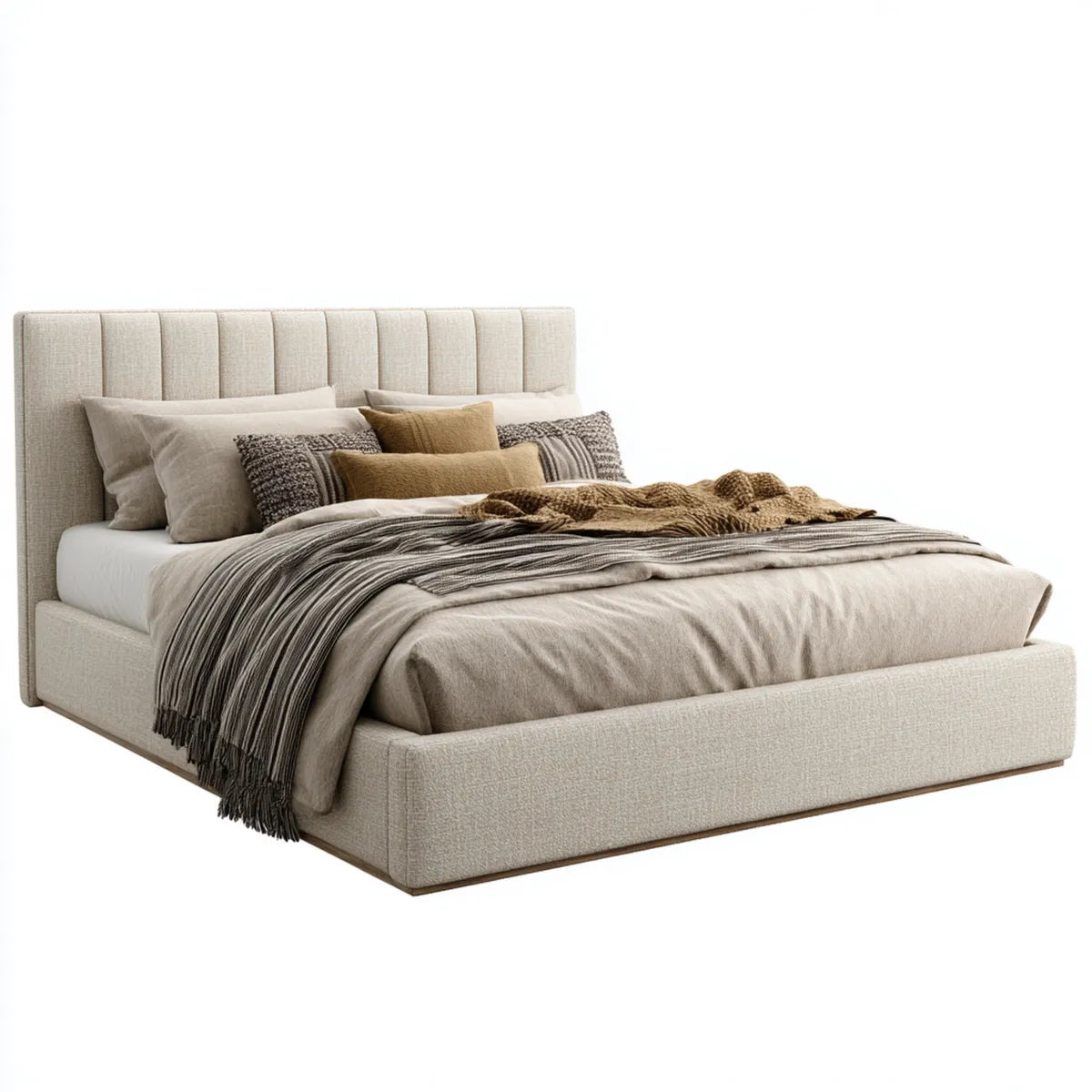 Polsterbett Doppelbett mit gepolstertem Kopfteil Beige 180 x 200 cm Polyester Rechteckig