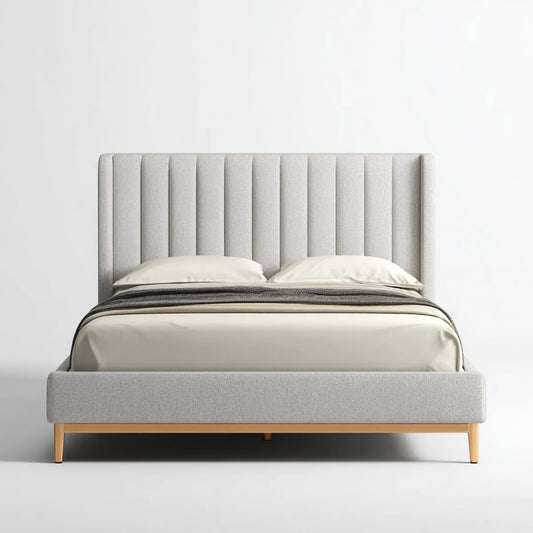 Polsterbett Doppelbett Hellgrau 180 x 200 cm Polyester Massivholz Rechteckig
