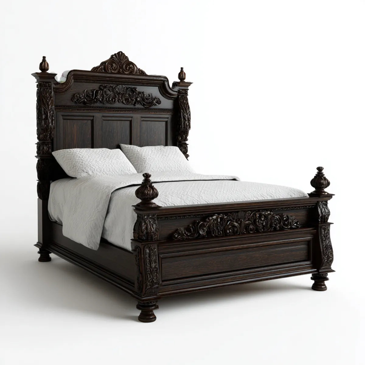 Doppelbett Massivholz dunkelbraun 180 x 200 cm rechteckig mit geschnitztem Kopfteil
