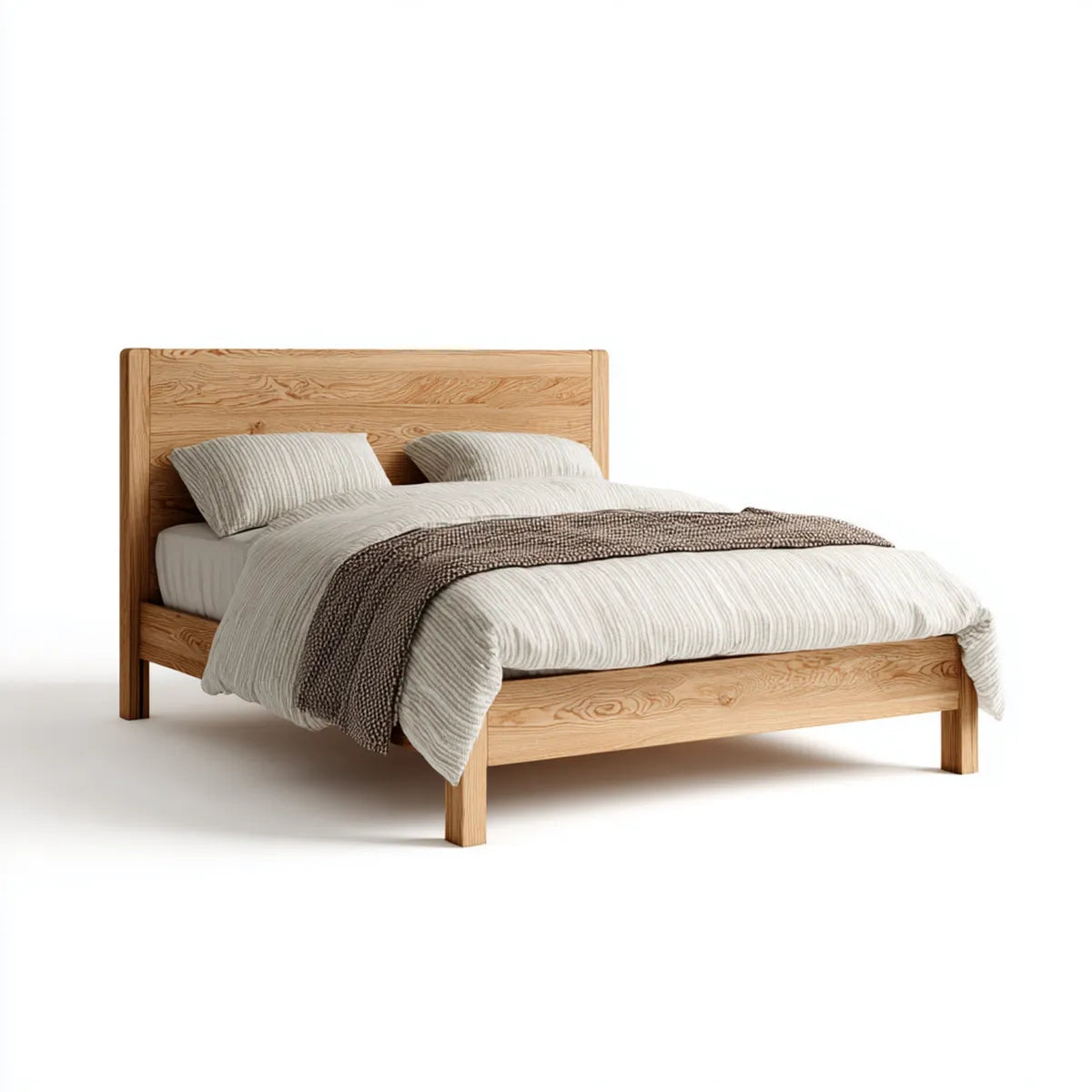 Doppelbett Natur 180 x 200 cm aus massivem Eichenholz mit rechteckigem Kopfteil