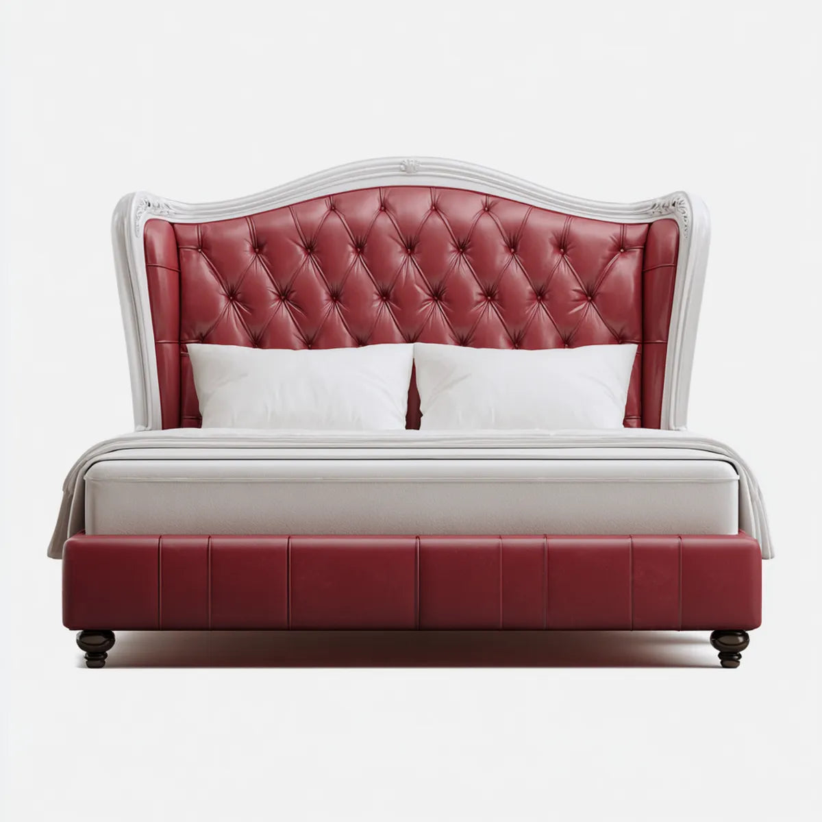 Polster Doppelbett Bordeaux Silber 180 x 200 cm Kunstleder mit Chesterfield Kopfteil
