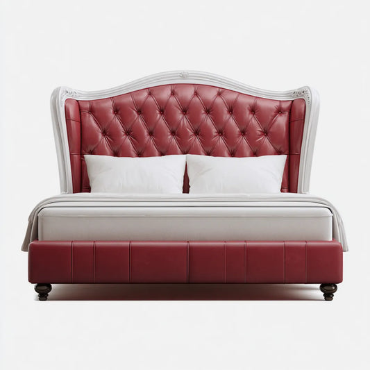 Polster Doppelbett Bordeaux Silber 180 x 200 cm Kunstleder mit Chesterfield Kopfteil